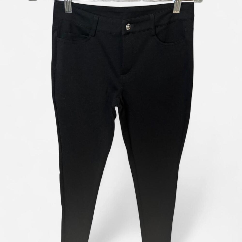 Michael Kors Black Ponte Knit Slim Leg Pants Size 2 Logo Hardware Trousers